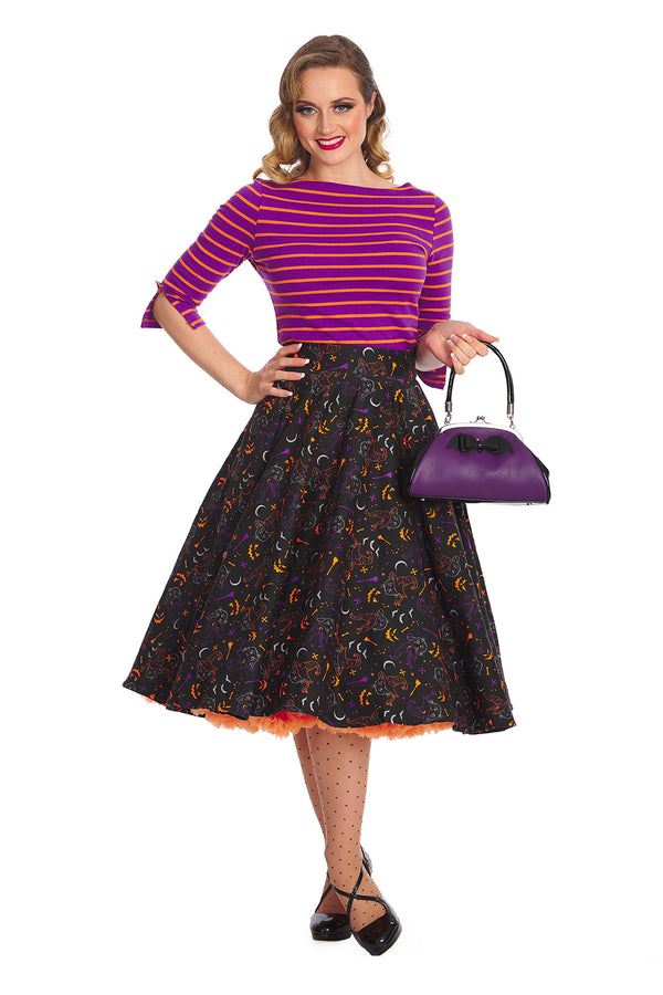 Banned Clothing - All Hallows Cat Swing Skirt