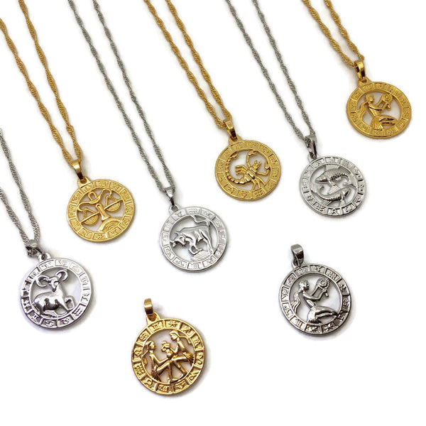 Zodiac Symbol Coin Necklace-0