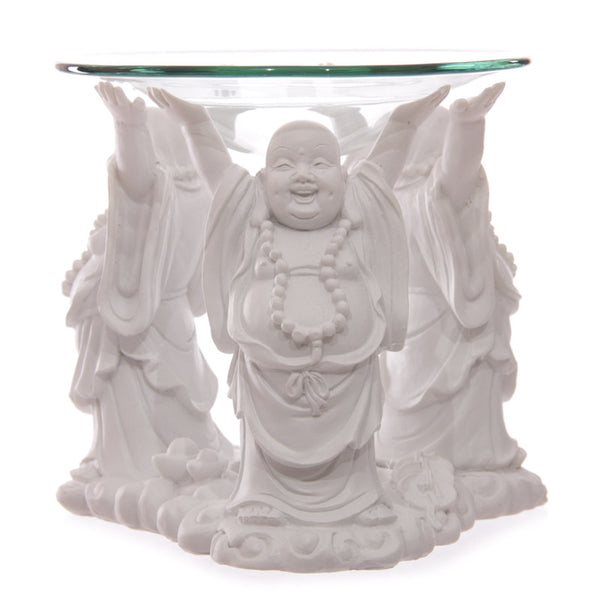 Decorative White Chinese Buddha Oil & Wax Burner with Glass Dish BUD183-0