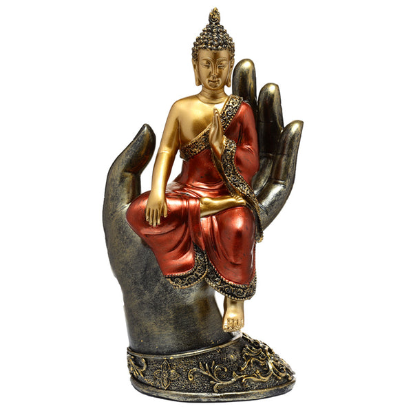 Decorative Thai Buddha Figurine - Gold and Red Sitting in a Hand BUD363-0