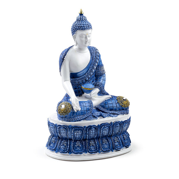 Decorative White & Blue Thai Buddha - Lotus BUD381-0