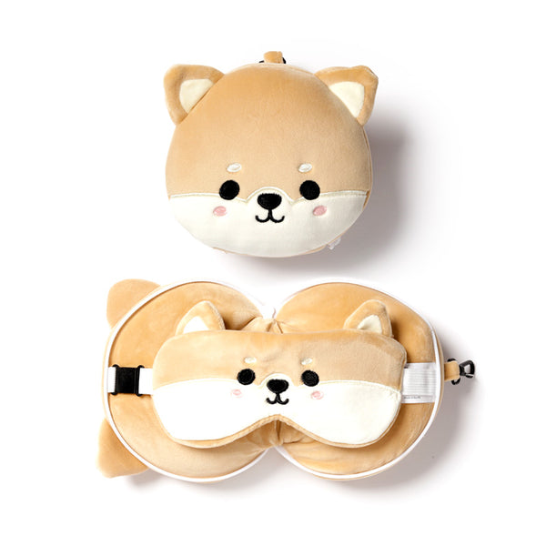 Shiba Inu Dog Relaxeazzz Plush Round Travel Pillow & Eye Mask Set CUSH230-0