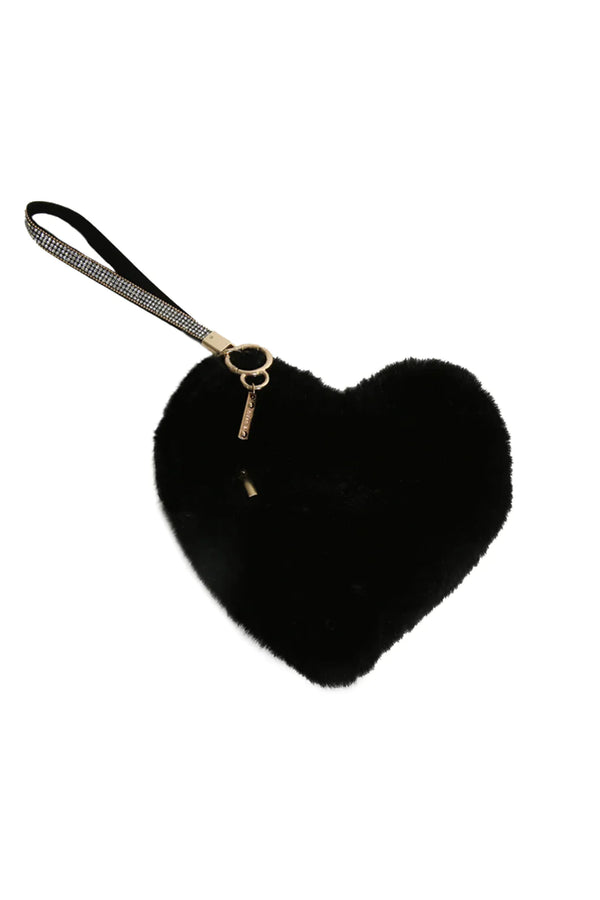 Black Faux Fur Love Heart Micro Bag-0