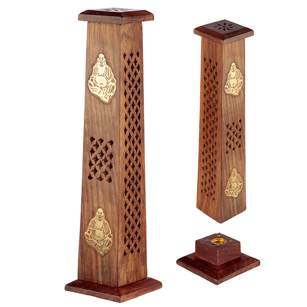 Decorative Buddha Sheesham Wood Incense Burner Tower IF209-0