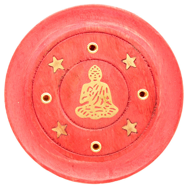 Decorative Round Buddha Wooden Red Incense Burner Ash Catcher IF218-0