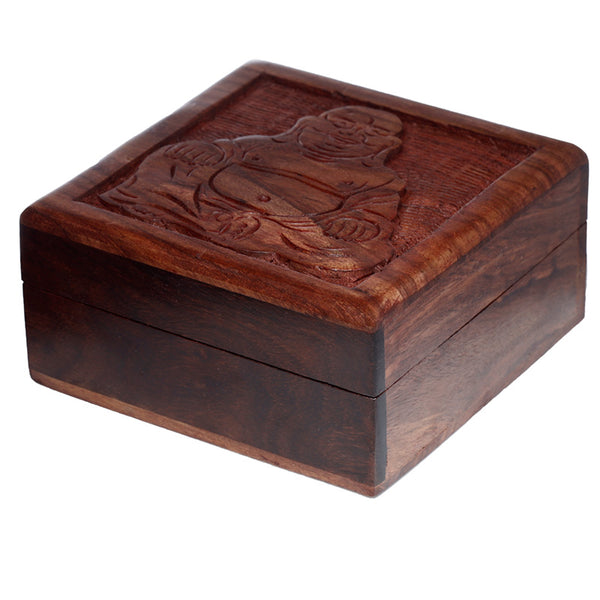 Sheesham Wood Carved Buddha Trinket Box IF248-0