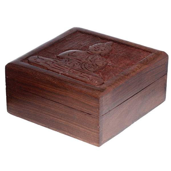 Sheesham Wood Carved Thai Buddha Trinket Box IF250-0
