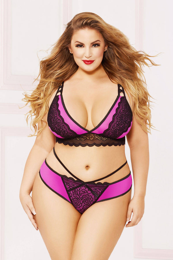 Seven 'til Midnight - Purple Lace & Mesh Plus Size Thong With Strappy Detail