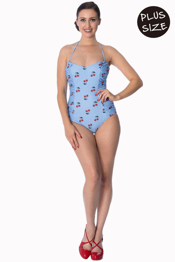 Banned Apparel - Cherry Love Plus Size Halter Swimsuit