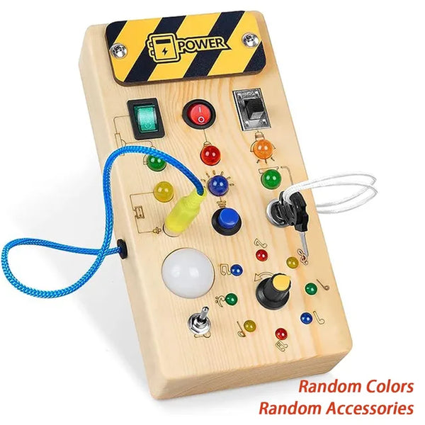 Montessori Busy Board Sensory Toys Wooden with LED Light Switch Control Board Travel Activities Children Games for 2-4 Years Old