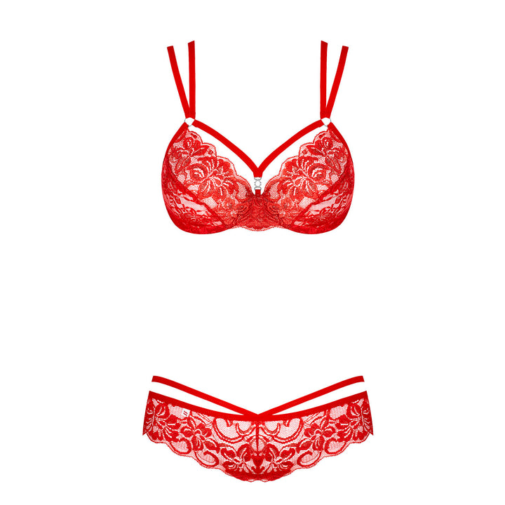 Obsessive Red Lace Bra And GString-2