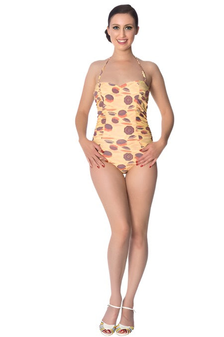 Banned Apparel - Cream Parasol Ruching Swimsuit