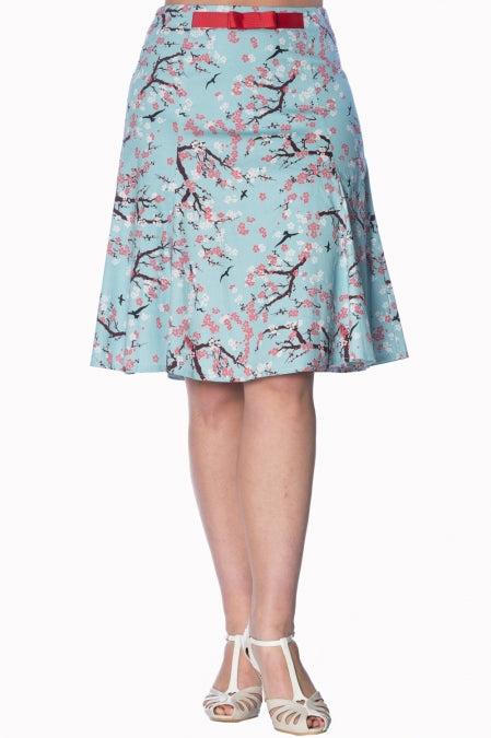 Banned Apparel - Oriental Blossom Aqua Skirt
