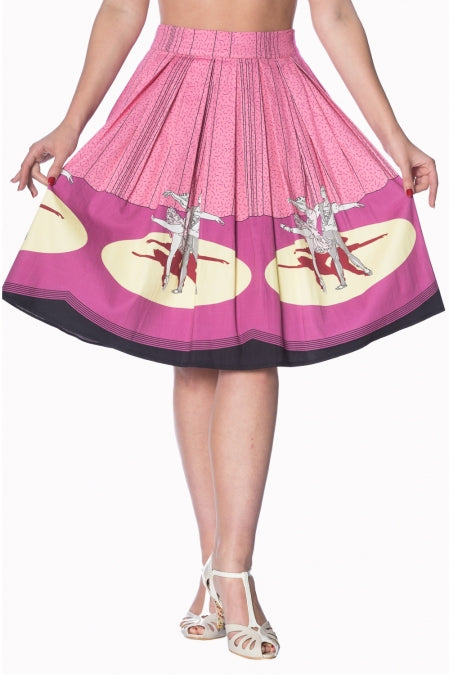 Banned Apparel - Pink Ballerina Border 50s Skirt