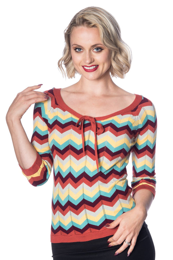 Banned Apparel - Zooey Zig Zag Bow Front Top