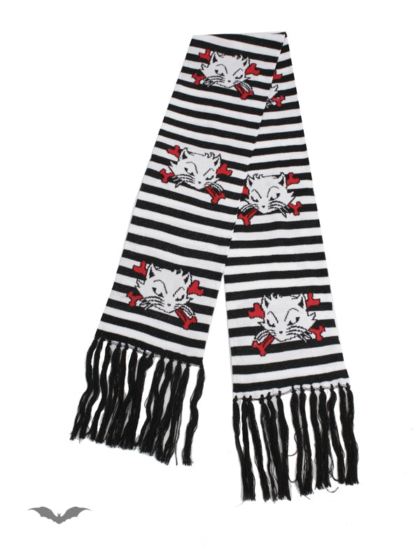 Queen of Darkness - Black & white striped scarf Kats & Bonez
