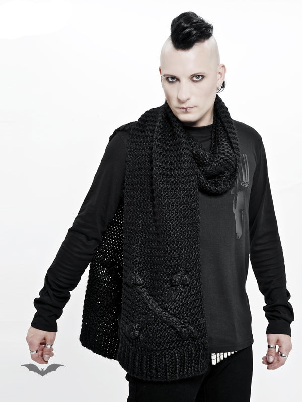 Queen of Darkness - Black knitted scarf with crossbone detailing