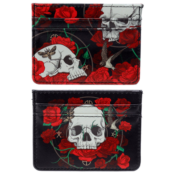 Contactless Protection Fabric Card Holder Wallet - Skulls & Roses CARD23-0