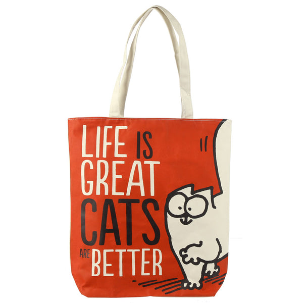 Handy Cotton Zip Up Shopping Bag - Simon's Cat Life is Great CBAG61-0