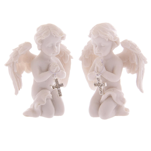 Cute Praying Cherub Figurine Holding Jewelled Silver Cross CHE72-0