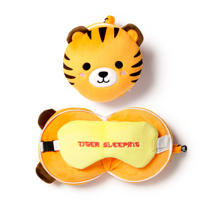Tiger Relaxeazzz Plush Round Travel Pillow & Eye Mask Set CUSH275-0