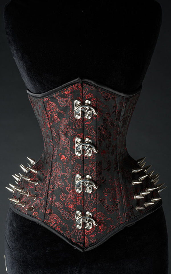 Dracula Clothing - Red Brocade Spike Extreme Waist Clasp Steampunk Corset