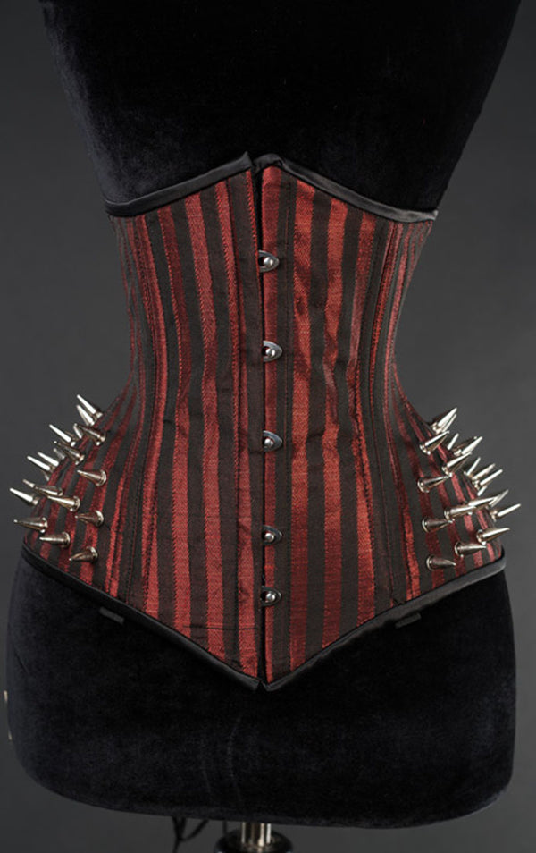 Dracula Clothing - Steampunk Red Striped Extreme Waist Spike Corset