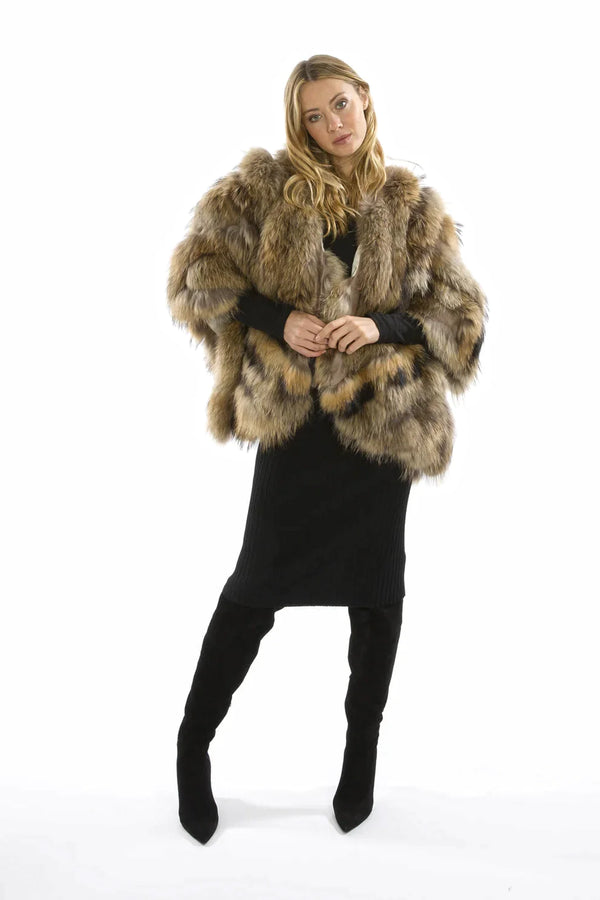 Mocha Charlotte Luxury Fox Fur Cape Coat-0