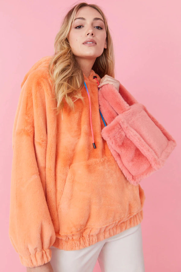 Faux Fur Oversized Orange Hoodie-0