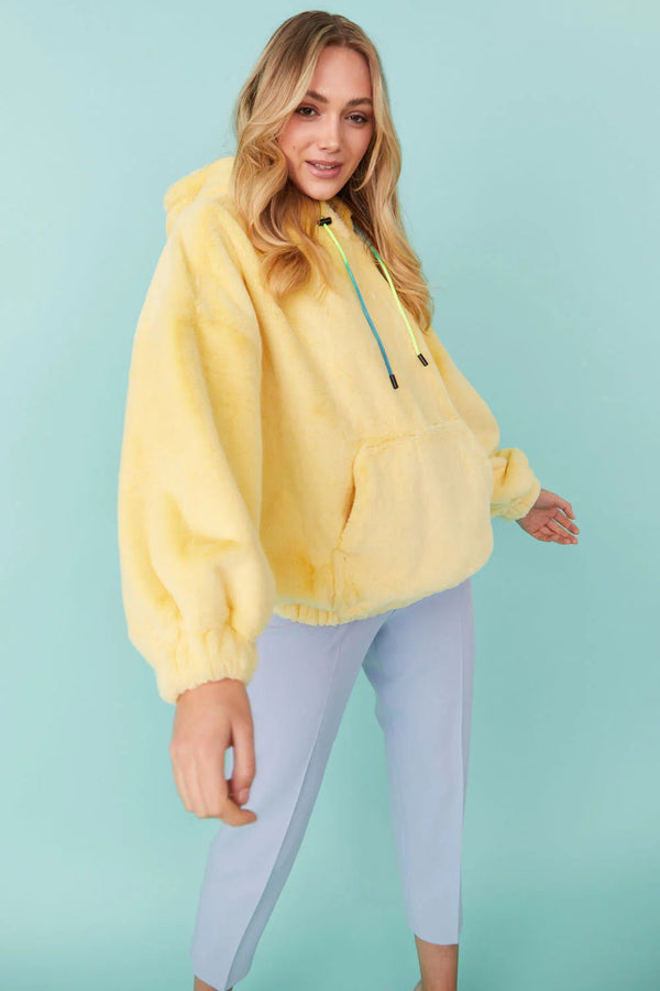 Faux Fur Oversized Yellow Hoodie-0