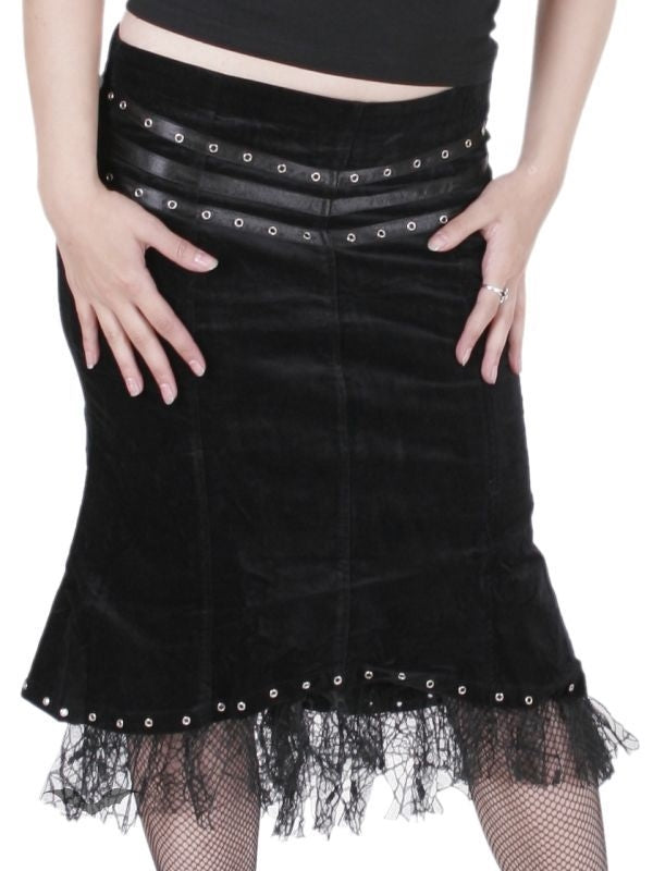 Queen of Darkness - Form fitting knee length velour skirt wi