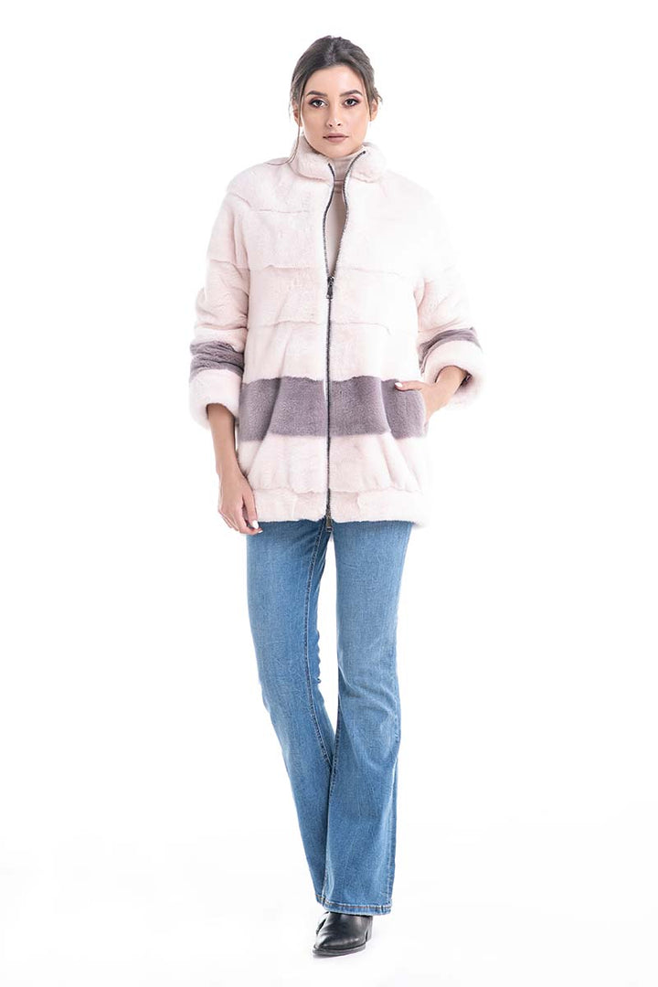 Pink Genuine Mink Fur Coat-2