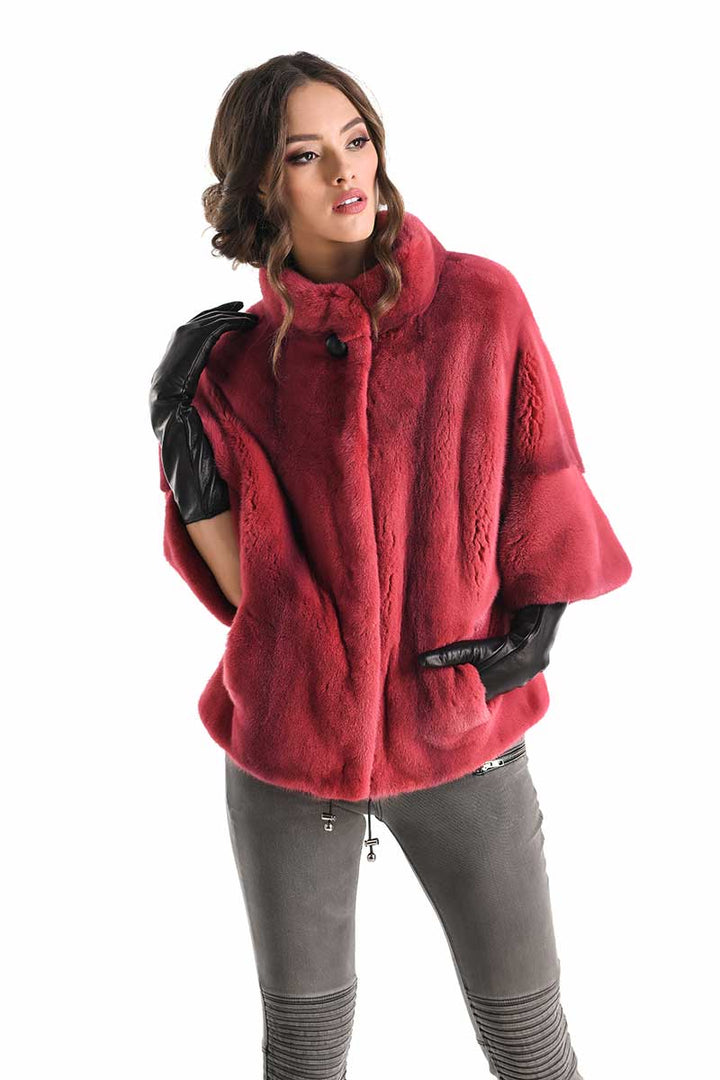 Pink Natural Mink Fur Coat-2