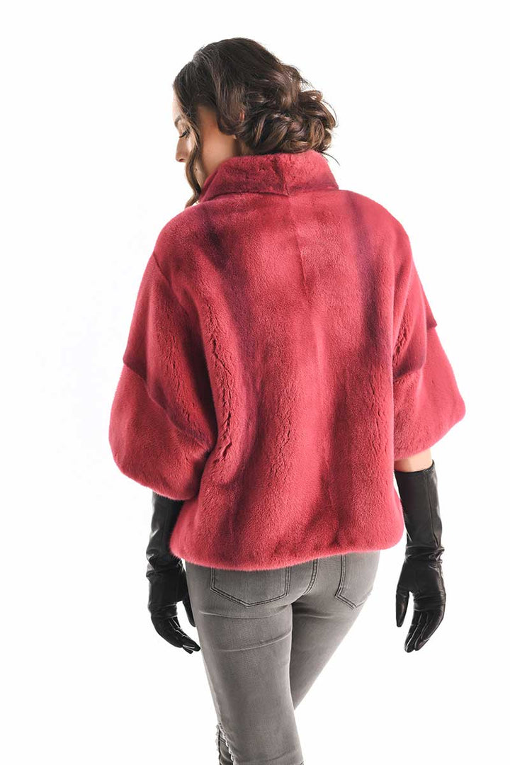 Pink Natural Mink Fur Coat-3