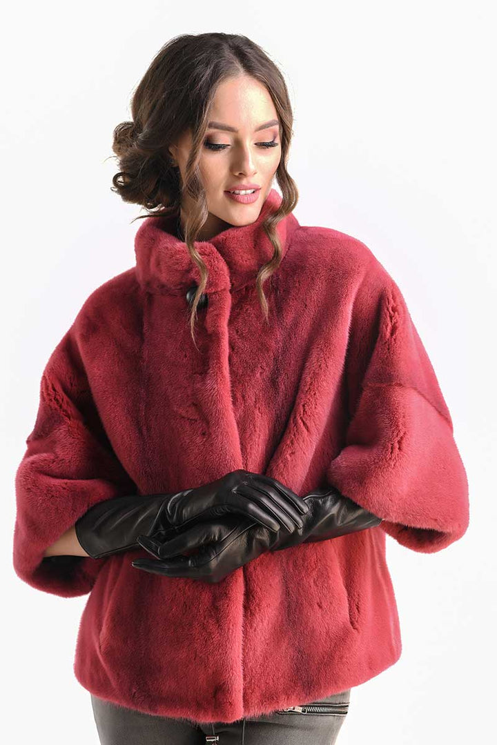 Pink Natural Mink Fur Coat-8