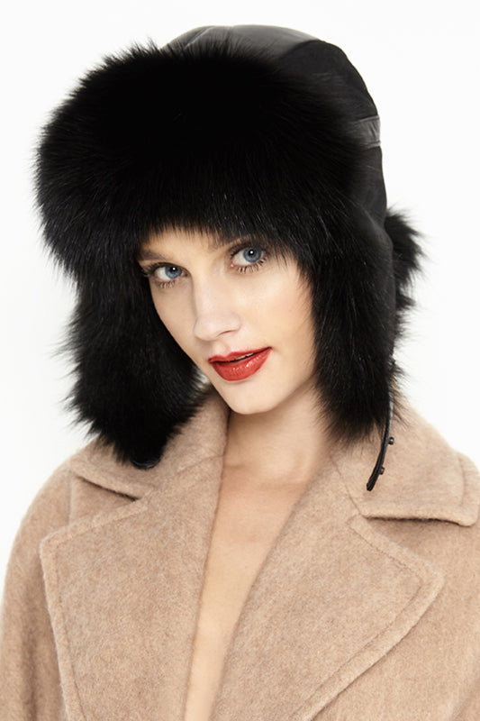 Black Genuine Arctic Fox Fur and Nappa Lamb Leather Hat-0