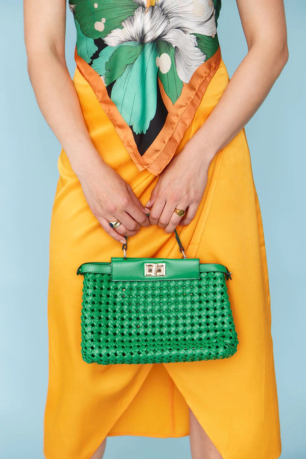 Green Eco Leather Hand Woven Bag-0