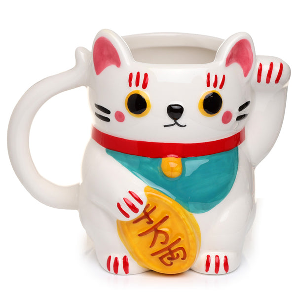 Ceramic White Maneki Neko Lucky Cat Shaped Collectable Mug MUG381-0