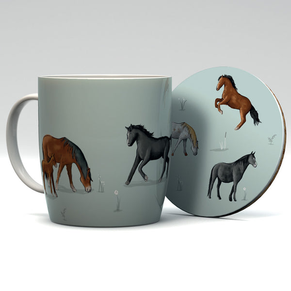 Porcelain Mug & Coaster Set - Willow Farm Horses MUGC28-0