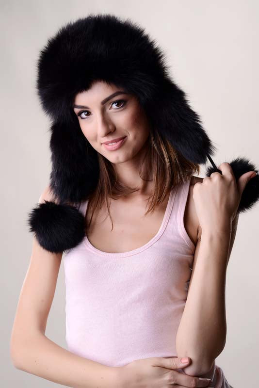 Black Genuine Arctic Fox Fur Hat with Lamb Nappa Leather-0