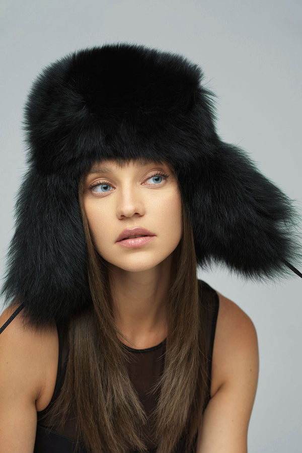 Black Genuine Arctic Fox and Mink Fur Hat-0