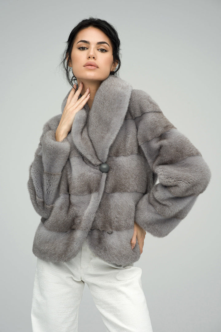 Gray Fashionista Mink Fur Coat-2