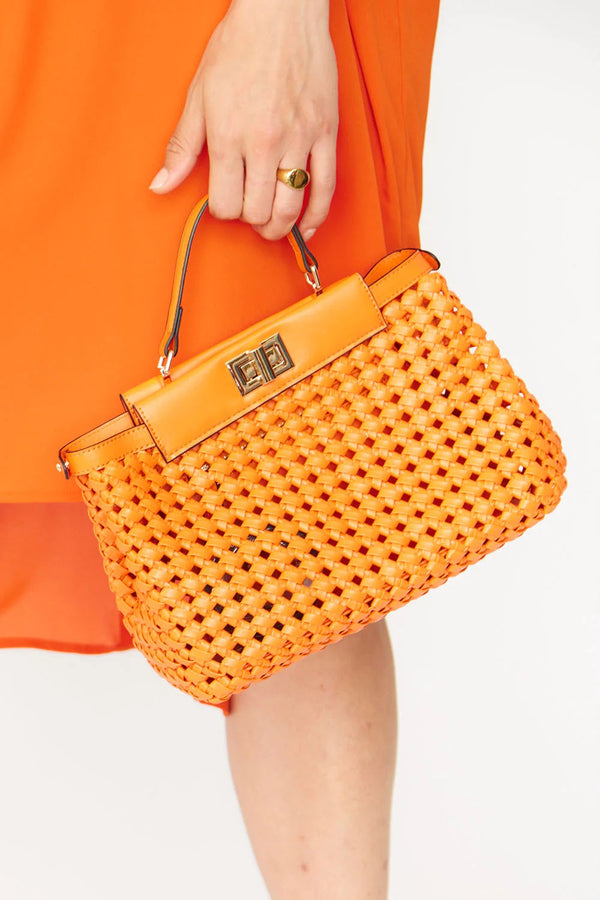 Orange Eco Leather Hand Woven Bag-0