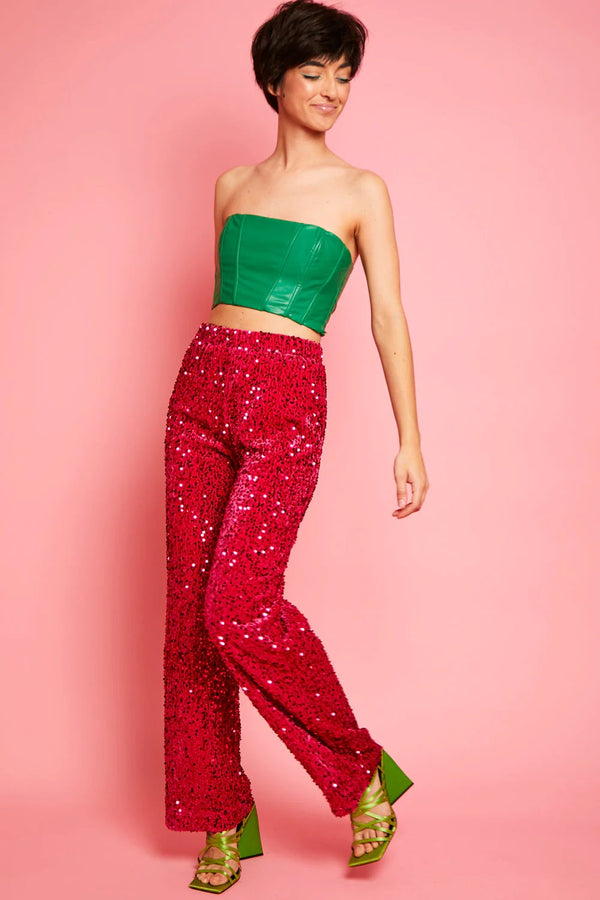 Pink Bamboo Blend Sequin Trousers-0