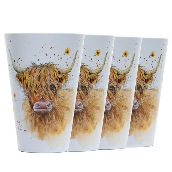 Recycled RPET Set of 4 Picnic Cups - Jan Pashley Highland Coo Cow RPCUP05-0