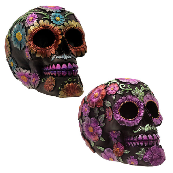 Gothic Metallic Day of the Dead Flower Skull Decoration SK278-0