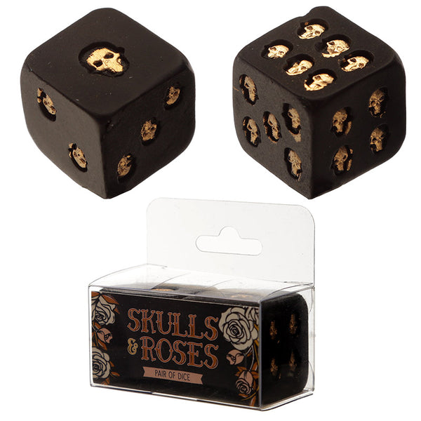 Gothic Black and Gold Set of 2 Skull Dice SK280