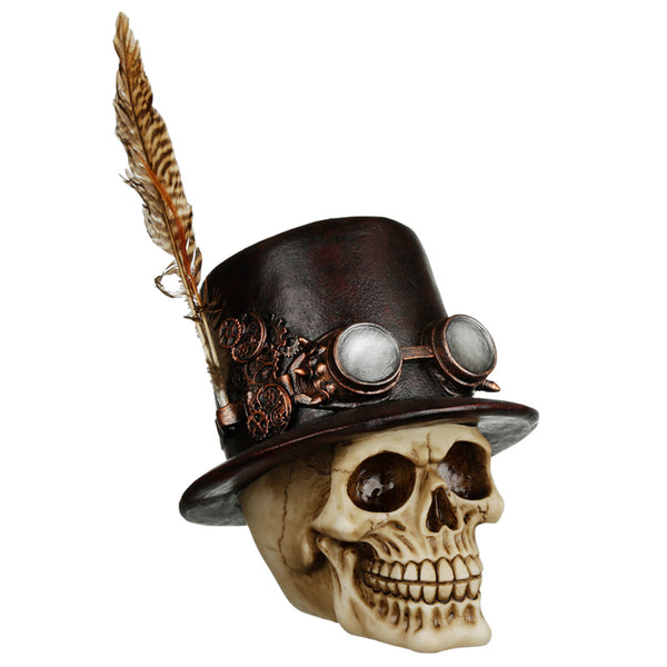 Fantasy Steampunk Skull Ornament - Top Hat and Feathers SK327-0