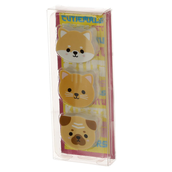 Adoramals Pug, Cat, Shiba Inu 3 Piece Eraser Set STA117-0