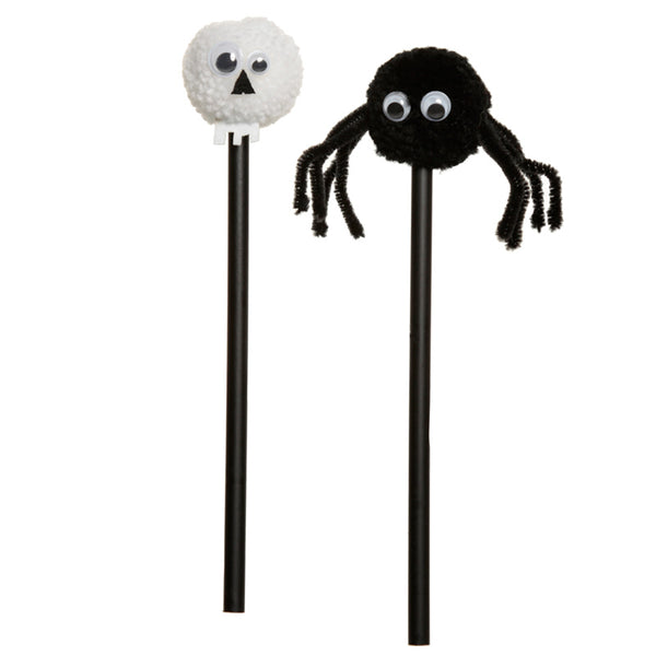 Fun Skull and Spider Pom Pom Pencil with Topper STA241